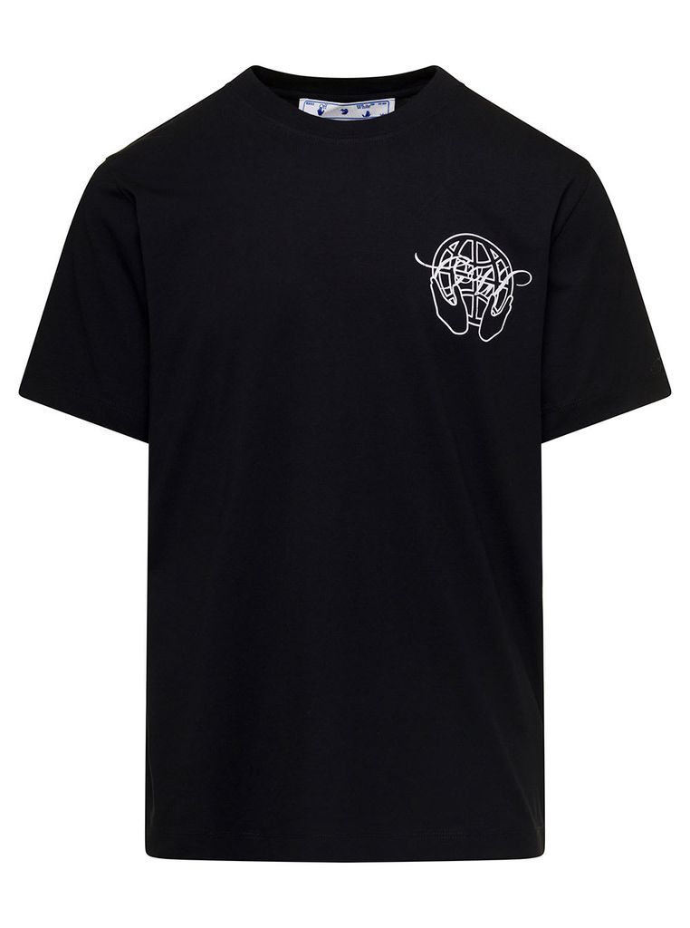 Black Crewneck T-Shirt With Contrasting Logo Print In Cotton Man