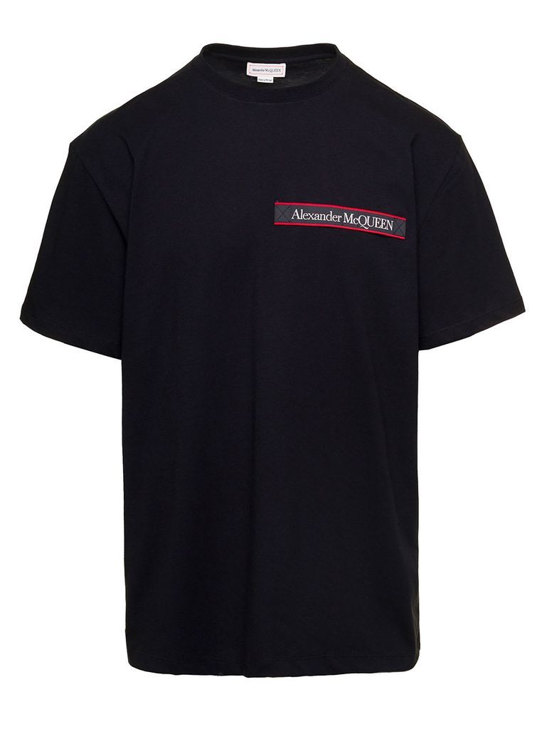 Black Crewneck T-Shirt With Logo In Jersey Man Alexander Mcqueen