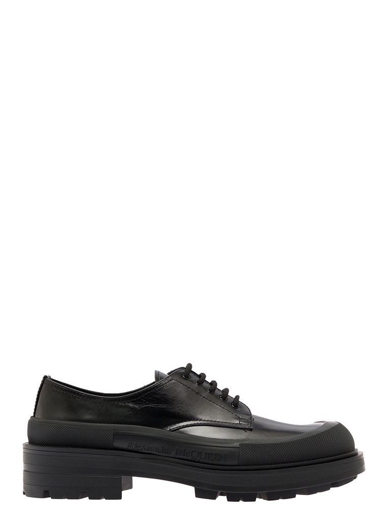 Black Derby Shoes In Calf Leather Man