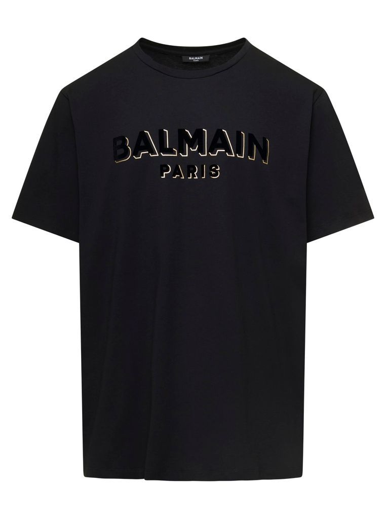 Black T-Shirt With 3D Effect Lettering In Cotton Man Balmain