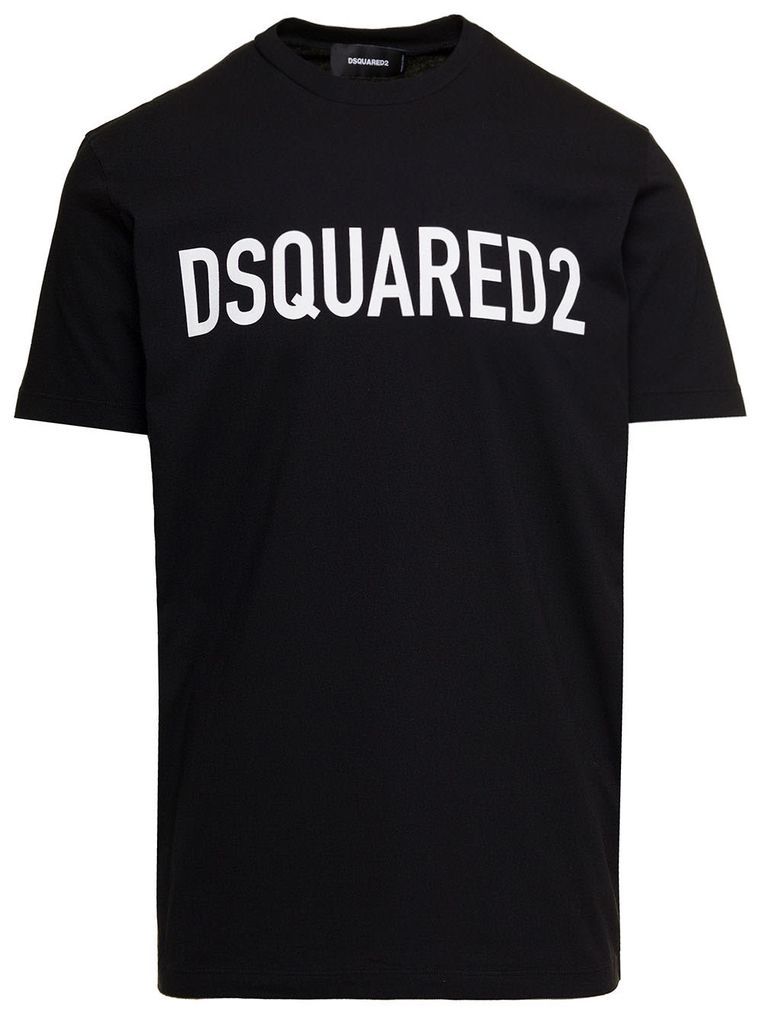 Black T-Shirt With Contrasting Lettering In Cotton Man Dsquared2