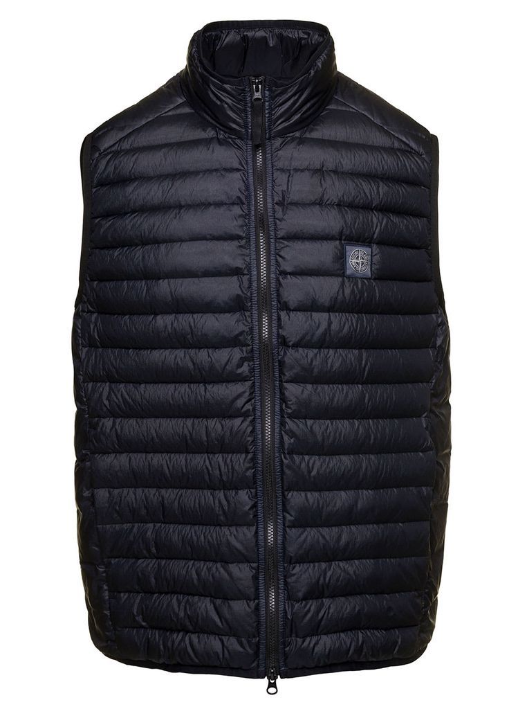 Black Down Vest With Logo Patch In Nylon Man