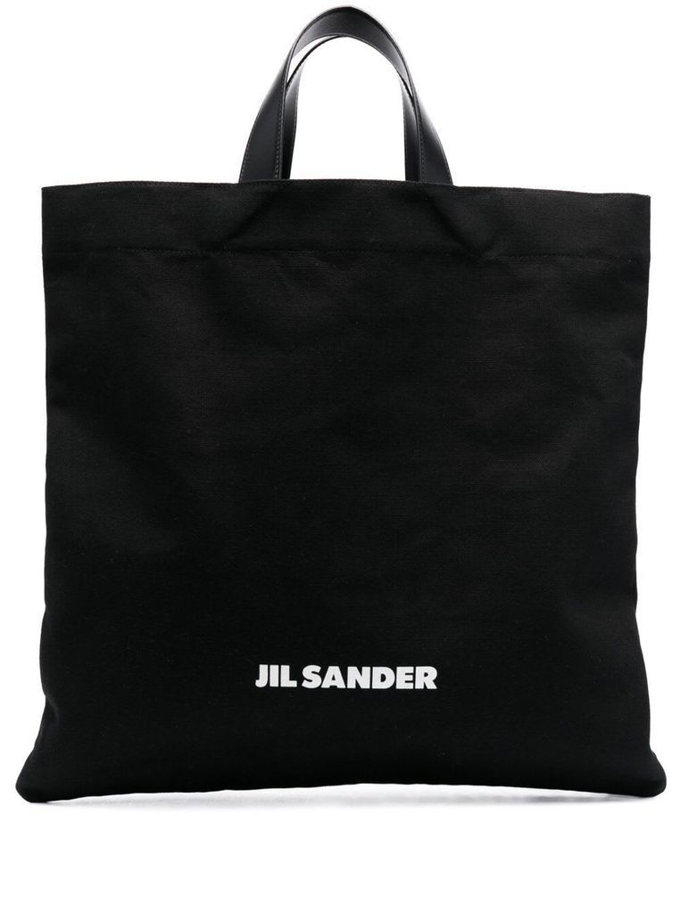 Black Tote Bag With Logo Print In Canvas Man