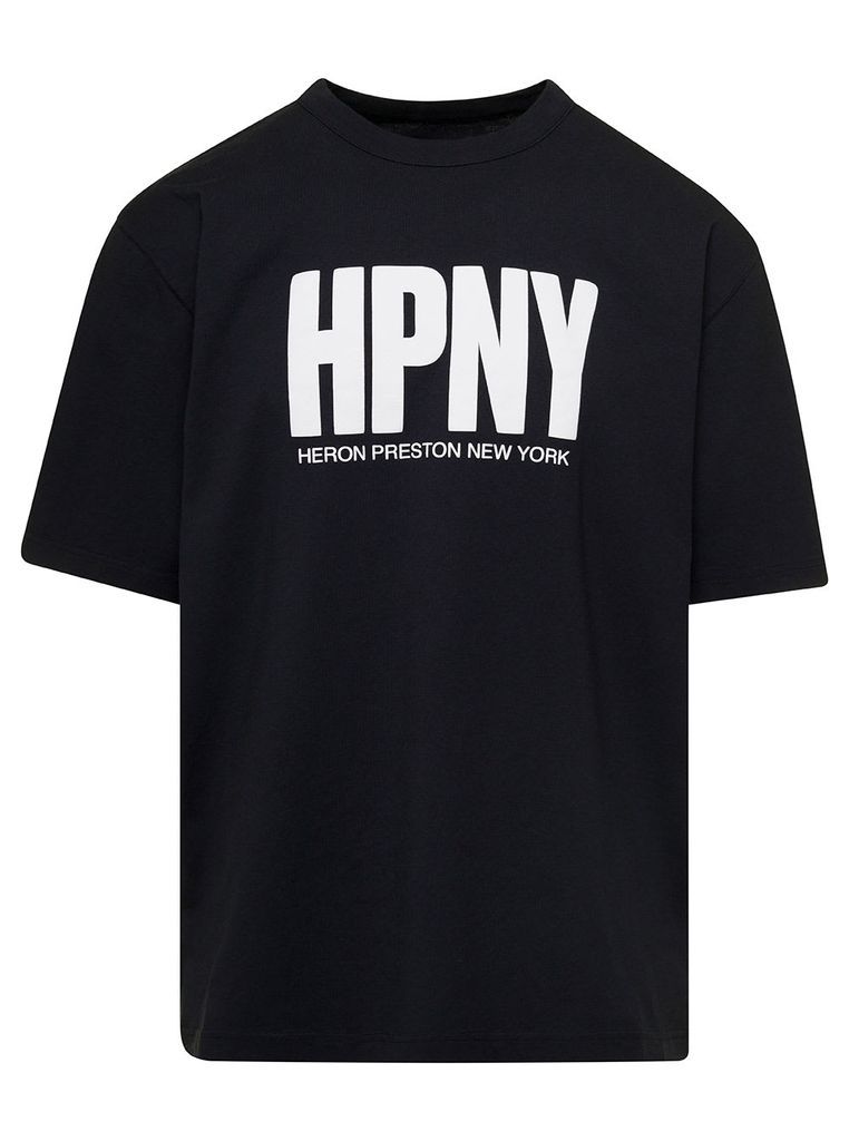 Black T-Shirt With Contrasting Logo Print In Cotton Man