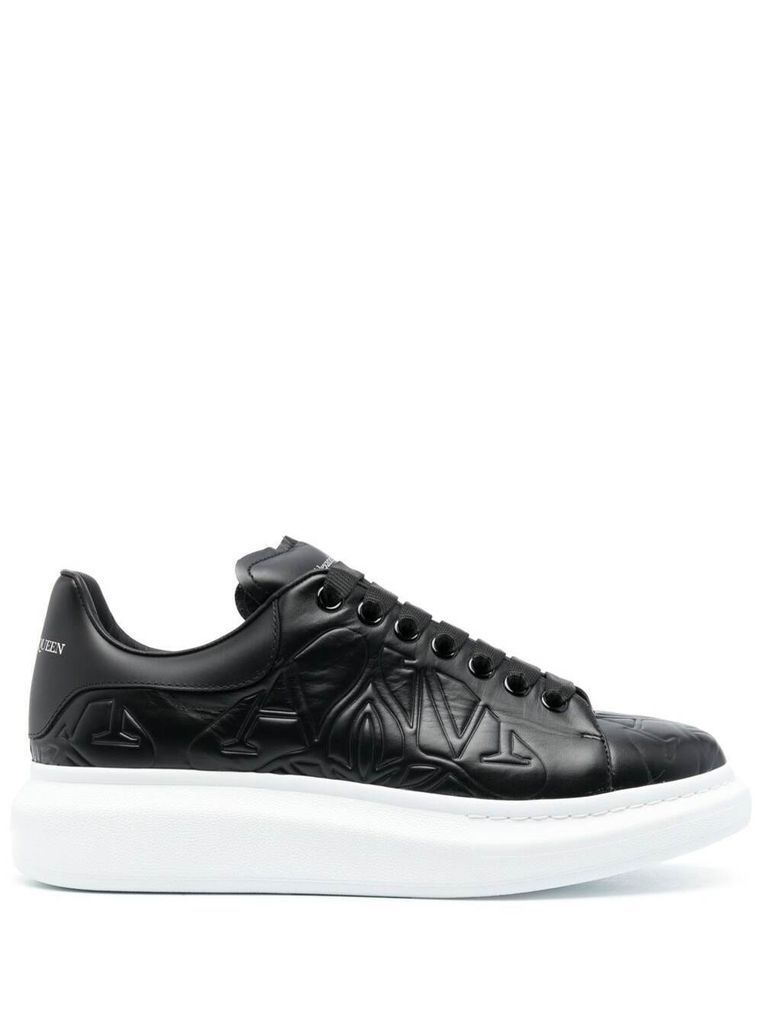 Black Sneakers With Platform And Embossed Logo In Leather Man