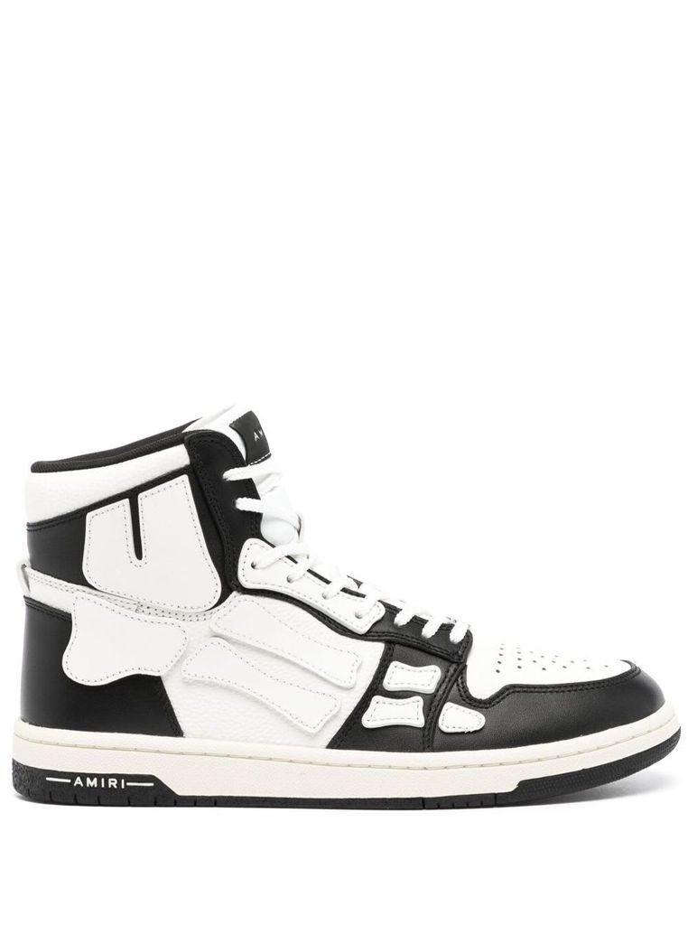 Black And White Skel Hi Top Sneakers In Calf Leather Man