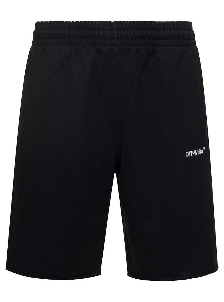 Black Bermuda Shorts With Diag Helvetica Print In Cotton Man