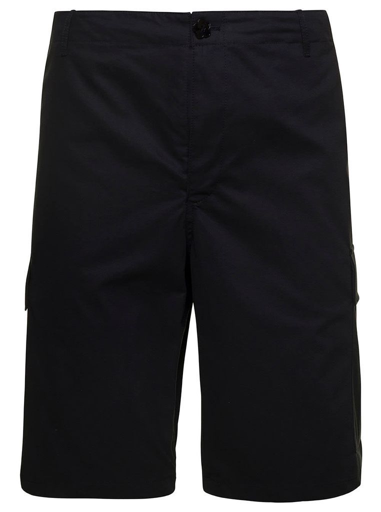 Black Cargo Shorts With Logo Patch In Cotton Man