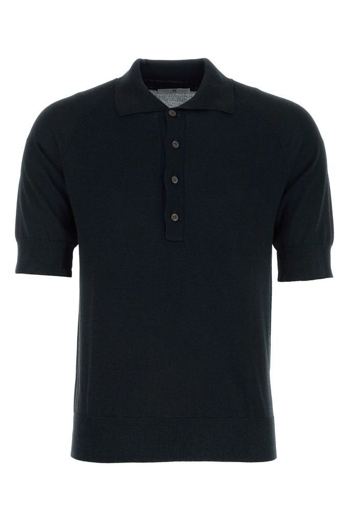 Black Cotton Blend Polo Shirt