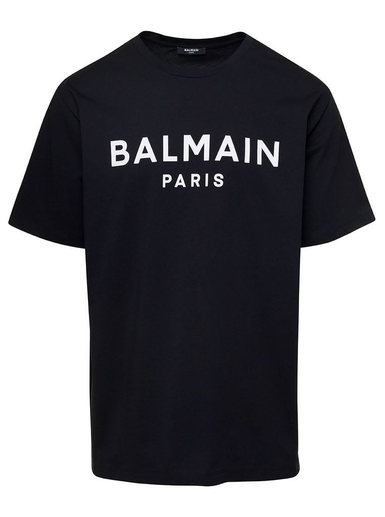 Black Crew Neck T-Shirt With Logo Print On The Chest In Cotton Man