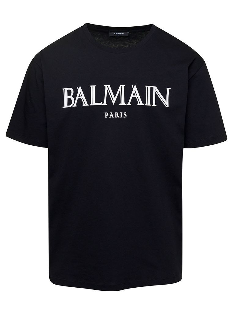 Black Crew Neck T-Shirt With Logo Print On The Chest In Cotton Man