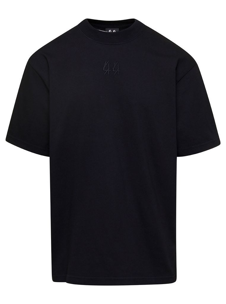 Black Crewneck T-Shirt With Embroidered Logo And Printed Logo On The Back In Cotton Man