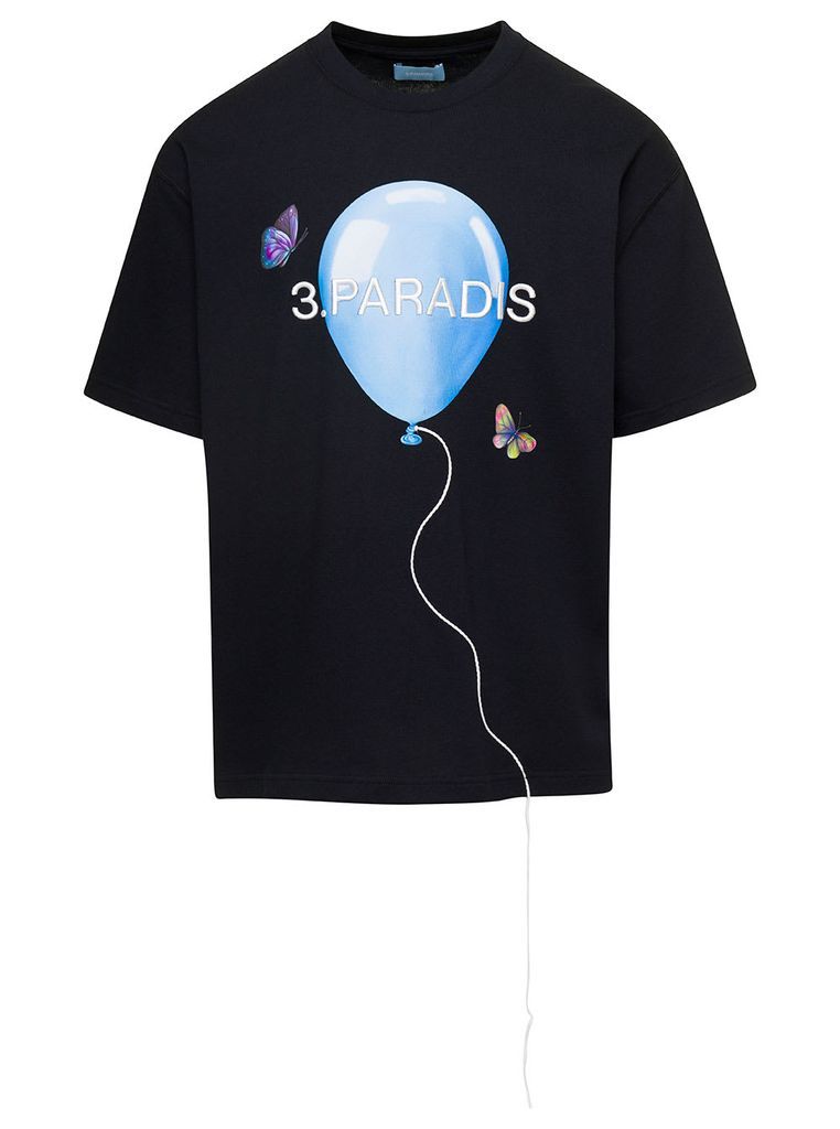Black Crewneck T-Shirt With Logo And Baloon Print In Cotton Man