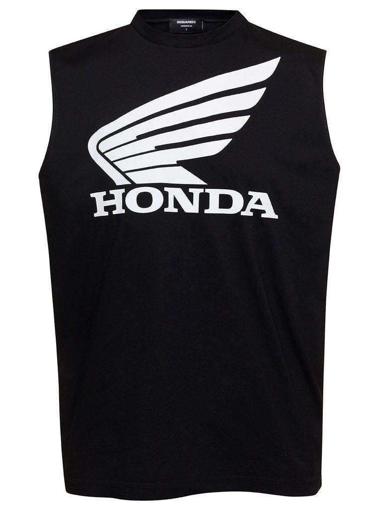 Black Crewneck Vest With Honda Logo On The Chest In Cotton Man