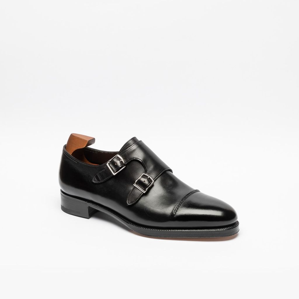Black Glazed Calf Monk Strap Shoe