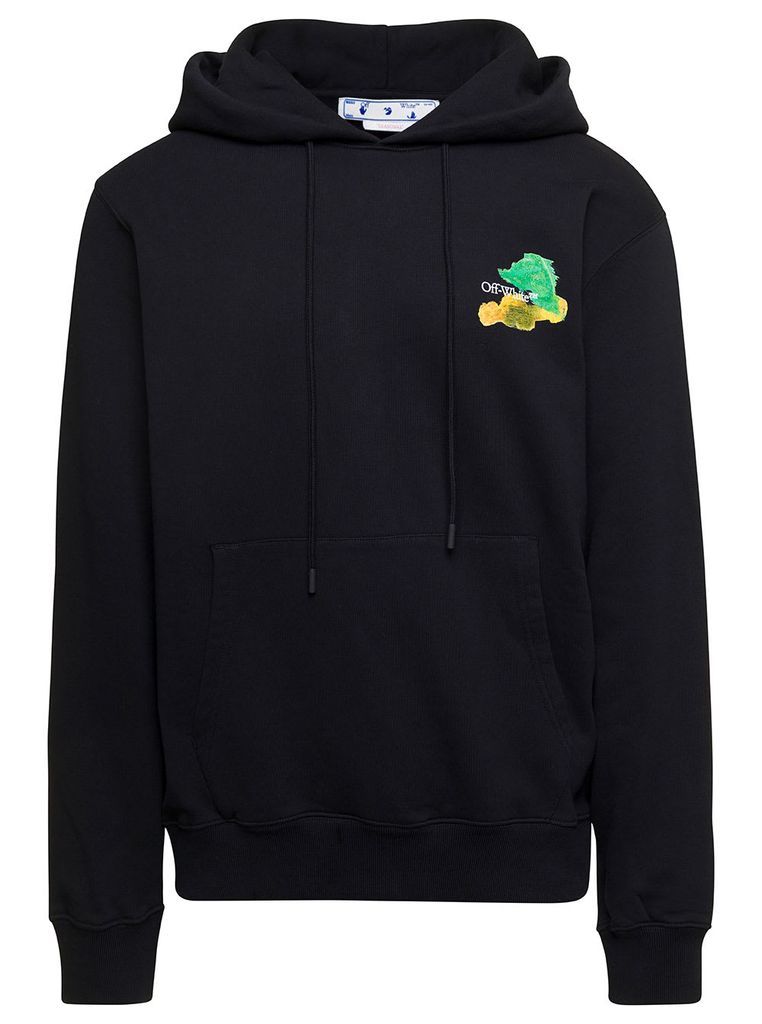 Black Hoodie With Brush Arrow Motif At The Back In Cotton Man