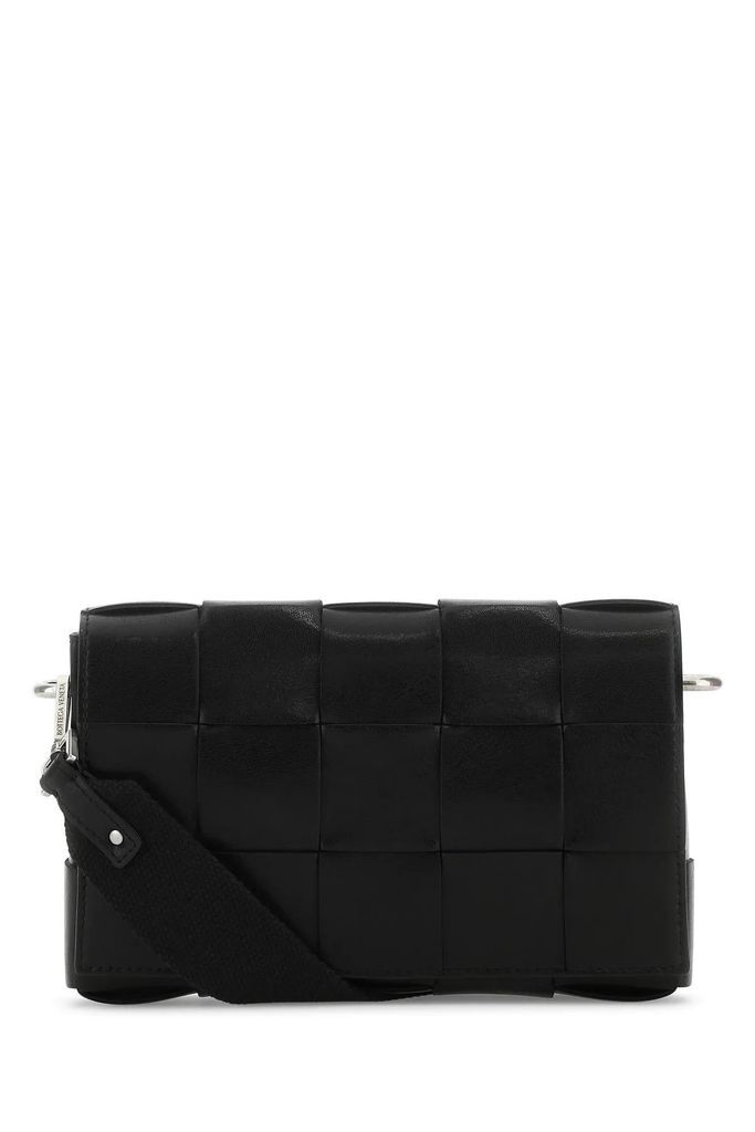 Black Leather Cassette Crossbody Bag
