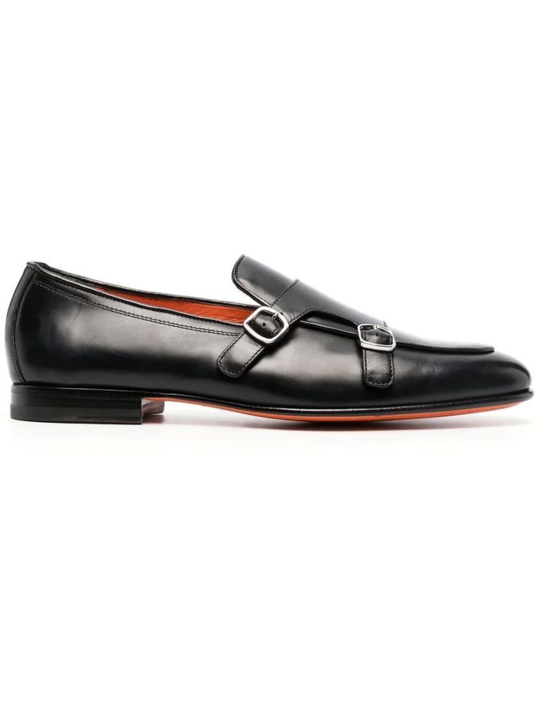Black Leather Monk Loafers