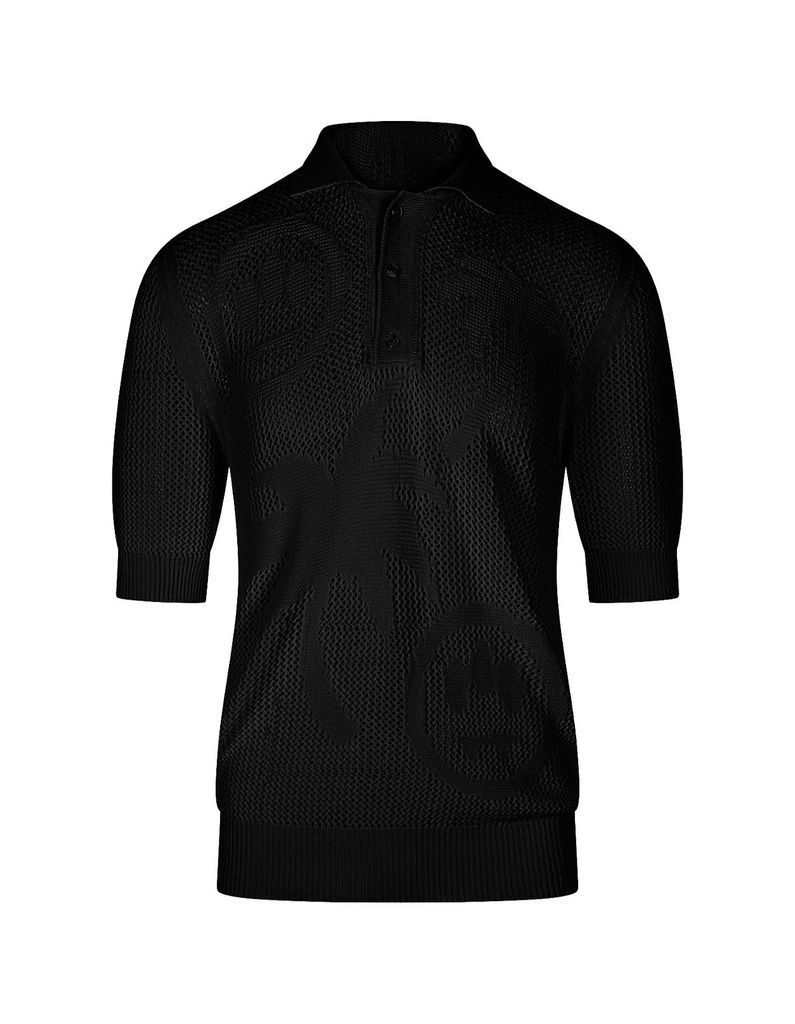 Black Openwork Polo Shirt