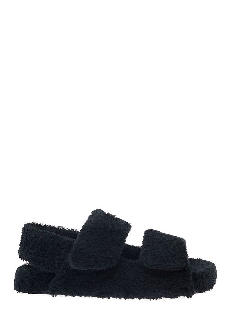 Black Sandals With Logo Plaque And Hook-And-Loop Fastening In Terrycloth Man