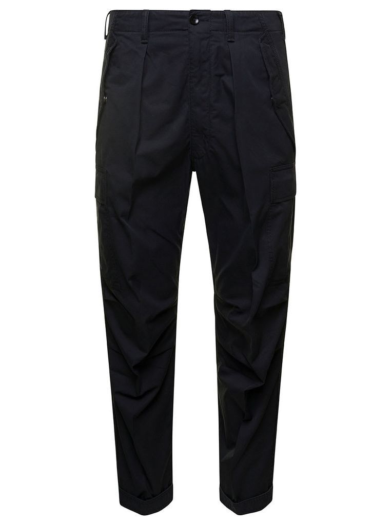 Black Straight Leg Cargo Pants In Cotton Man