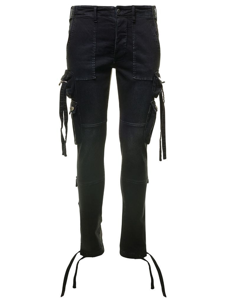 Black Tactical Cargo Pants In Cotton Stretch Man