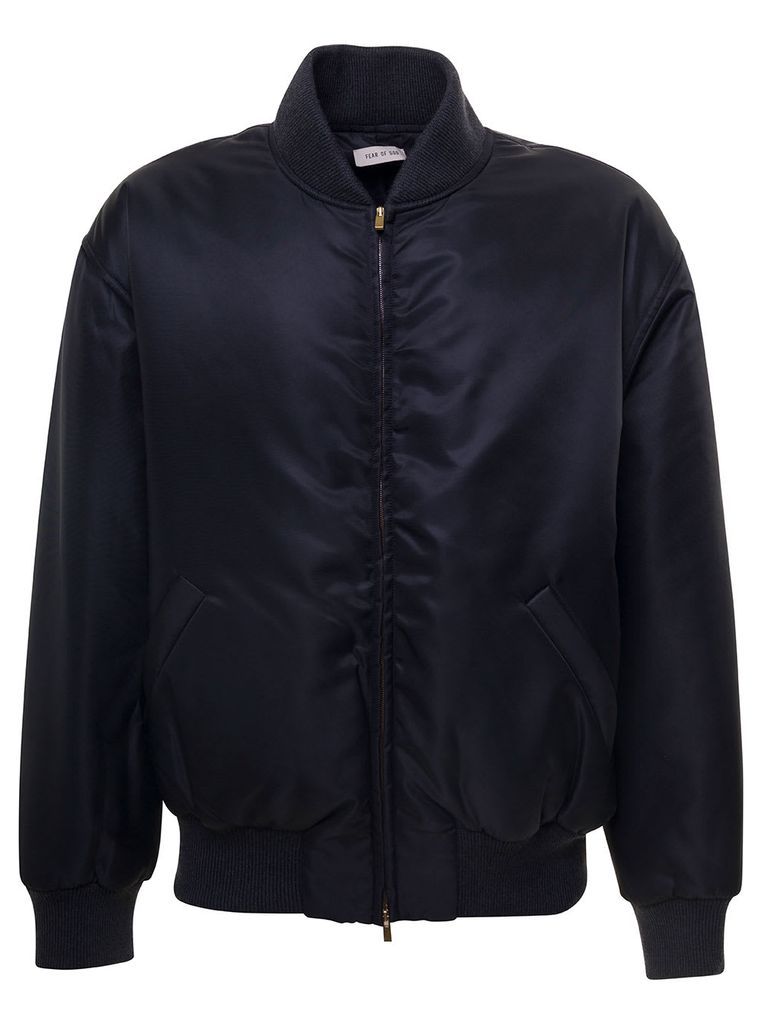 Black Zip Up Bomber Jacket In Polyamide Man