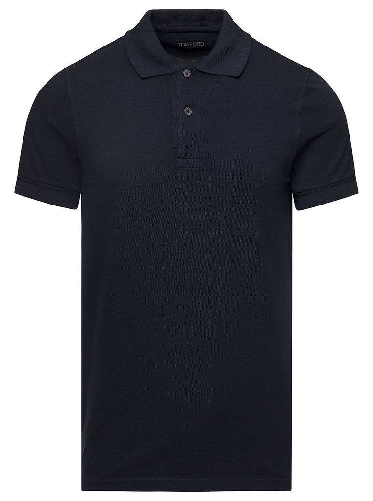 Blue Polo T-Shirt With Embroidered Tone On Tone Logo In Cotton Man