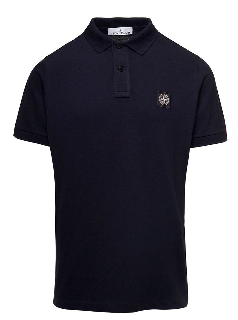Blue Polo With Patch Logo In Stretch Cotton Man