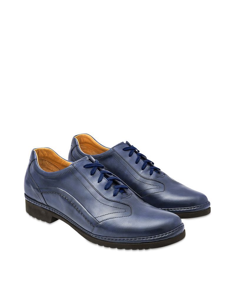 Blue Italian Handmade Leather Lace-Up Shoes
