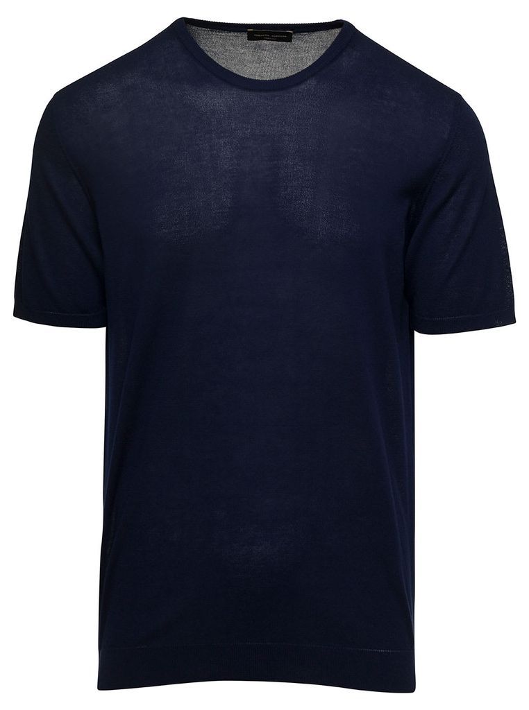 Blue Crewneck T-Shirt In Cotton Man
