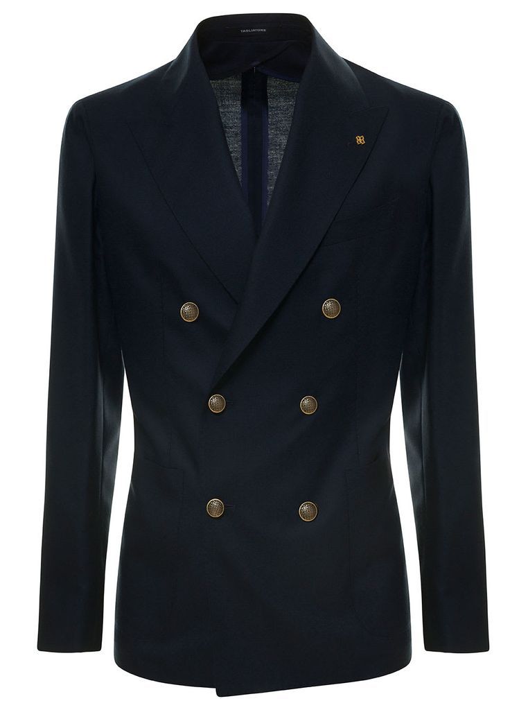 Blue Double-Breasted Blazer With Golden Buttons Man