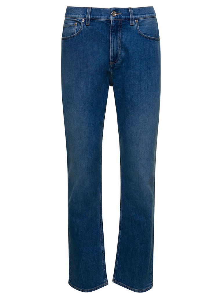 Blue Jeans With Tb Patch At The Back In Stretch Cotton Denim Man