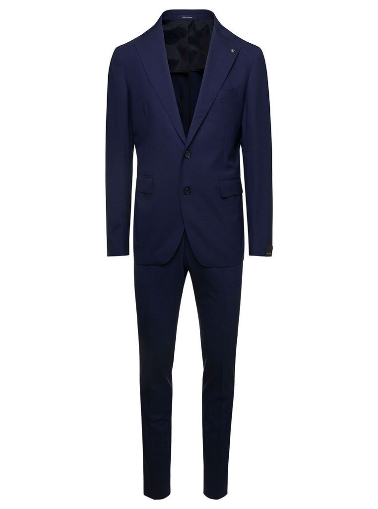 Blue Single-Breasted Suit In Wool Blend Man