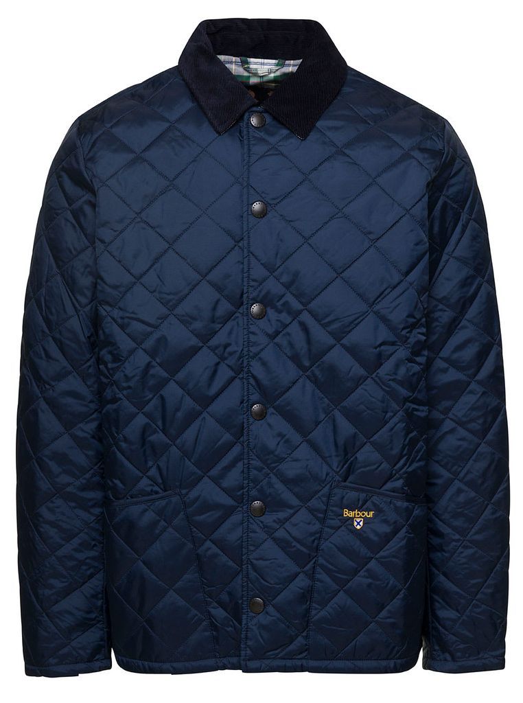 Blue Herron Quilted Jacket With Contrast Collar In Polyamide Man