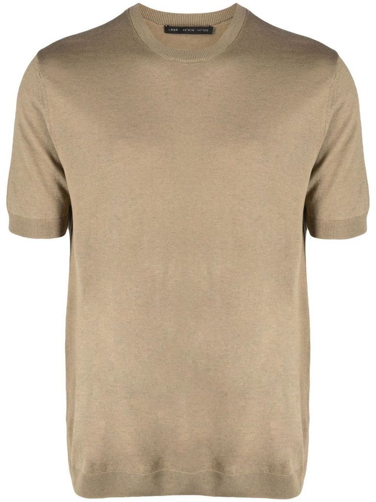 Brown Silk-Linen Blend T-Shirt
