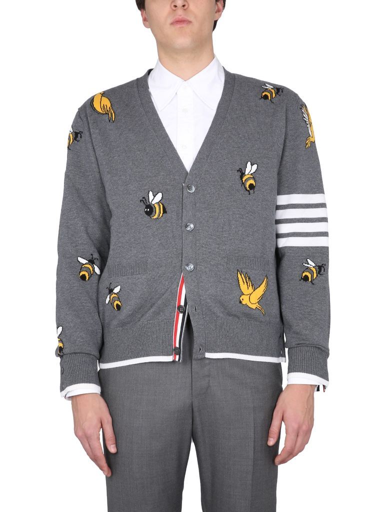 Cardigan With Birds And Bees Inlays
