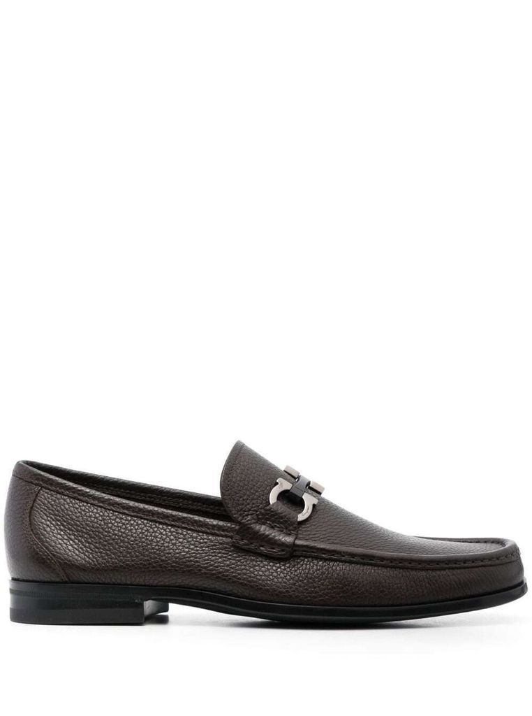 Brown Grandioso Loafers With Gancini Metal Detail In Calf Leather Man