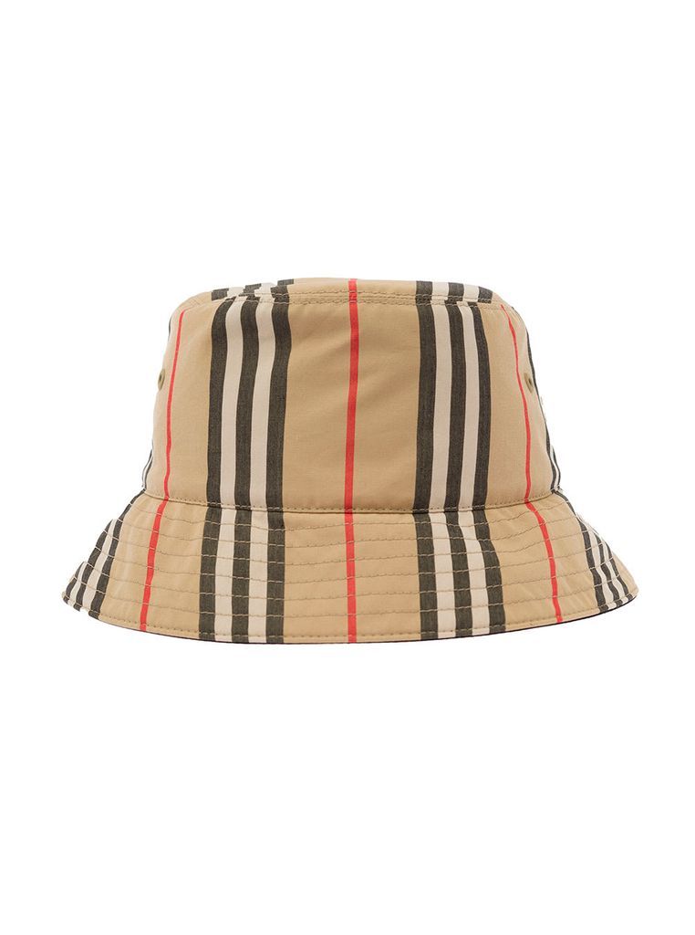 Brown Bucket Hat With Icon Stripe Motif In Cotton