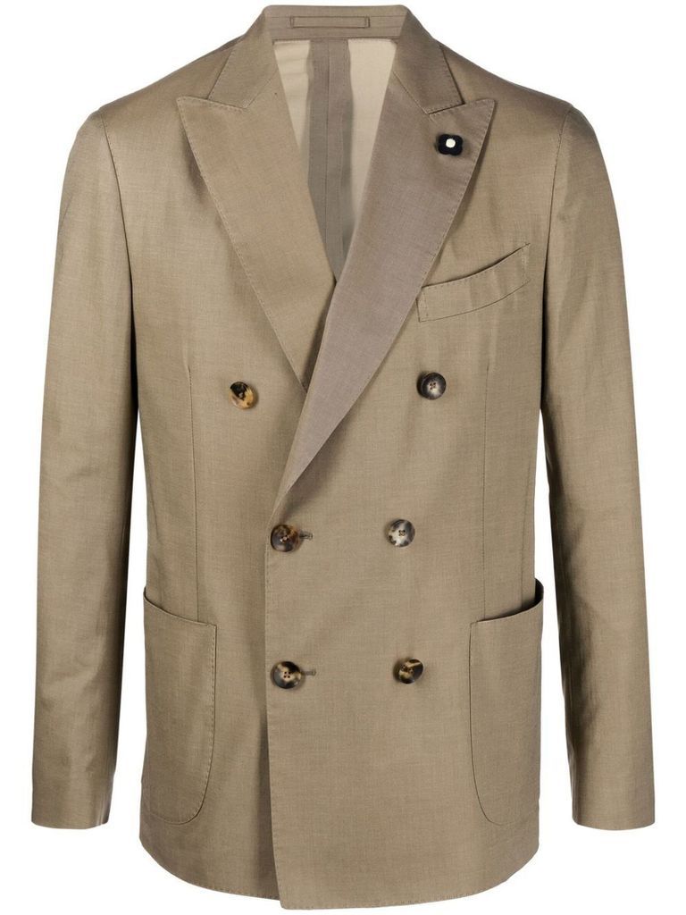 Brown Cotton Double-Breasted Blazer