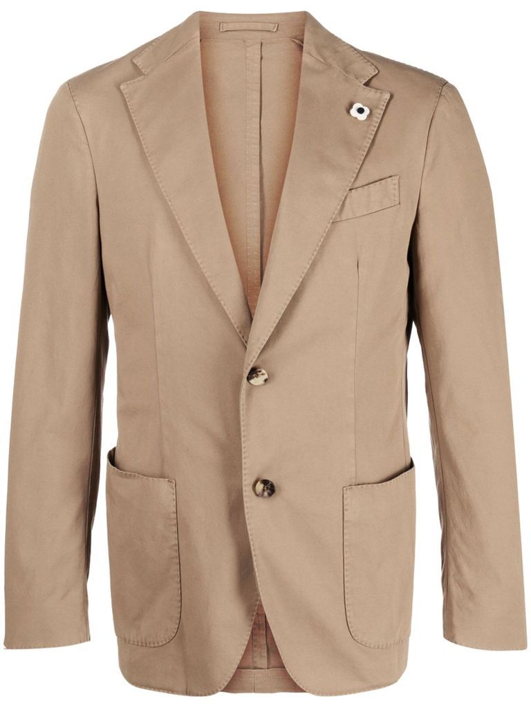 Brown Stretch-Cotton Single-Breasted Blazer