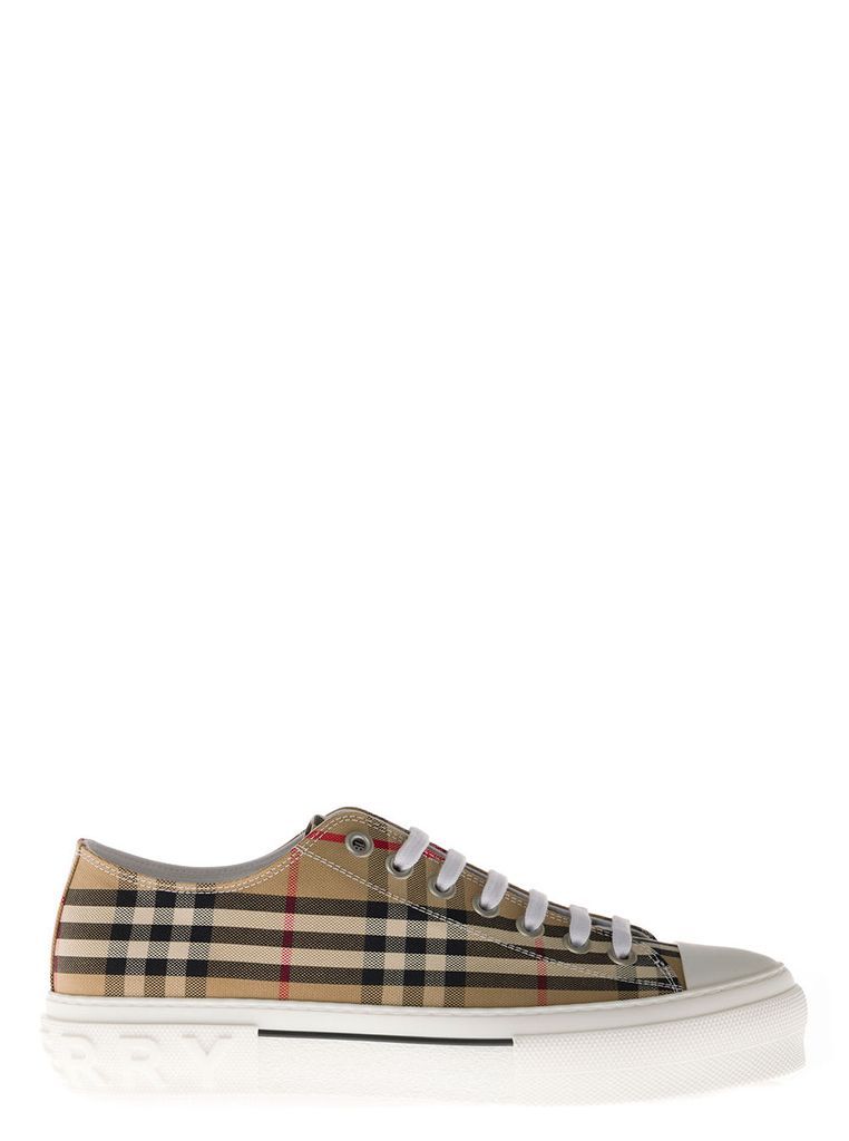 Buberry Mans Vintage Check Beige Cotton Sneakers