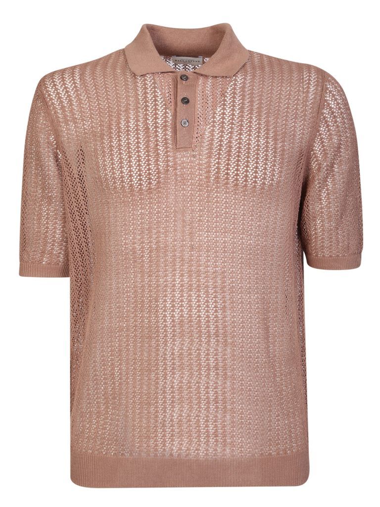 Camel Perforated Linen Polo Shirt