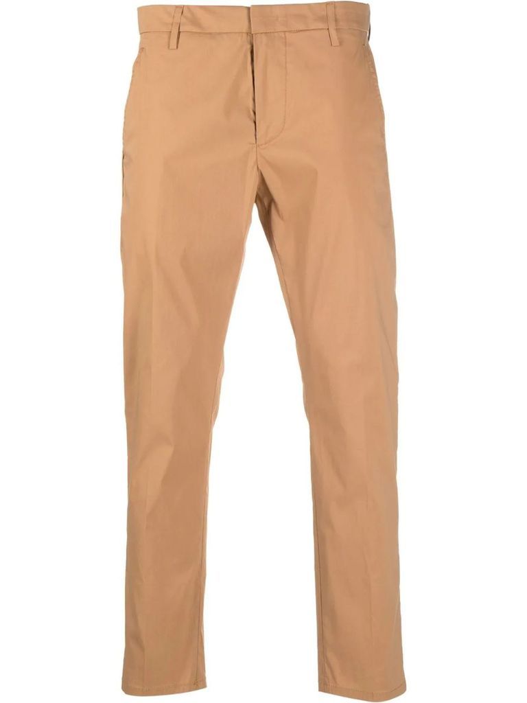 Caramel Brown Stretch-Cotton Pants