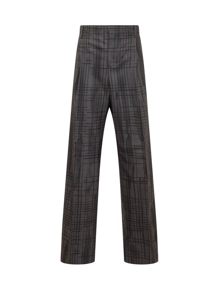 Check-Printed Straight Leg Trousers