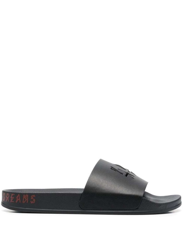Columbia Black Slides With Logo Cut-Out In Rubber Man