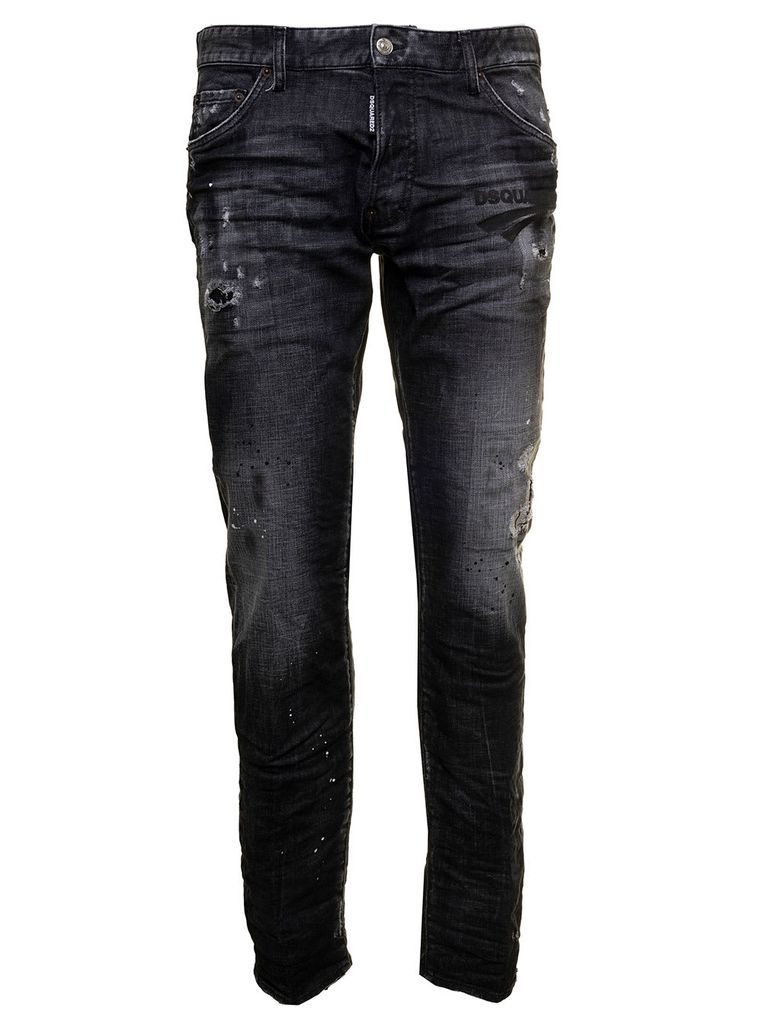 Cool Guy Grey Denim Jeans With Ripped Inserts Dquared2 Man