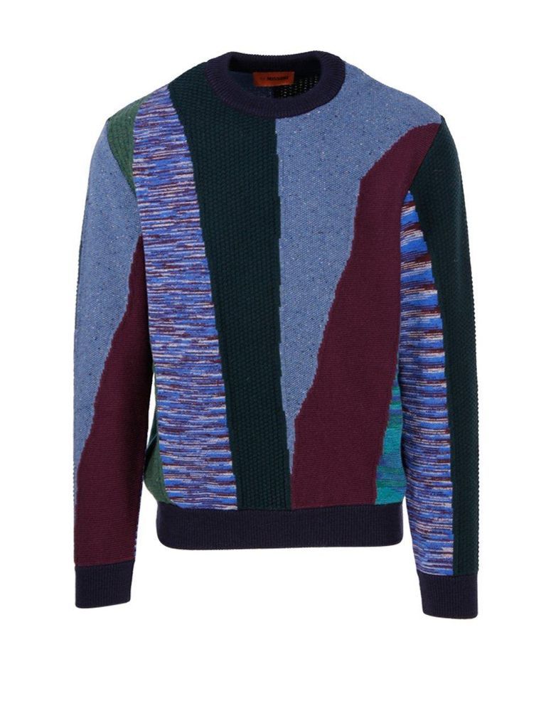 Colour-Block Crewneck Knitted Jumper