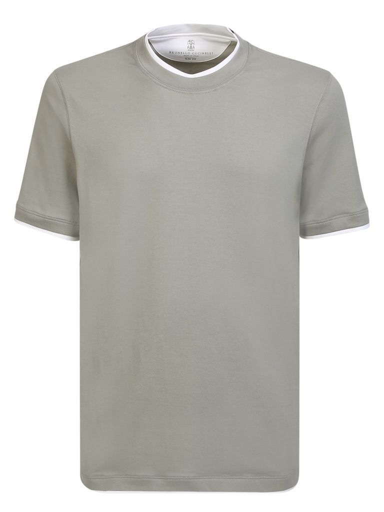 Contrast-Trim Cotton T-Shirt In Sage