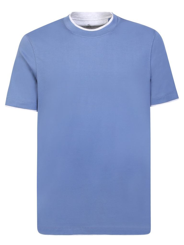Contrast-Trim Cotton T-Shirt In Light Blue
